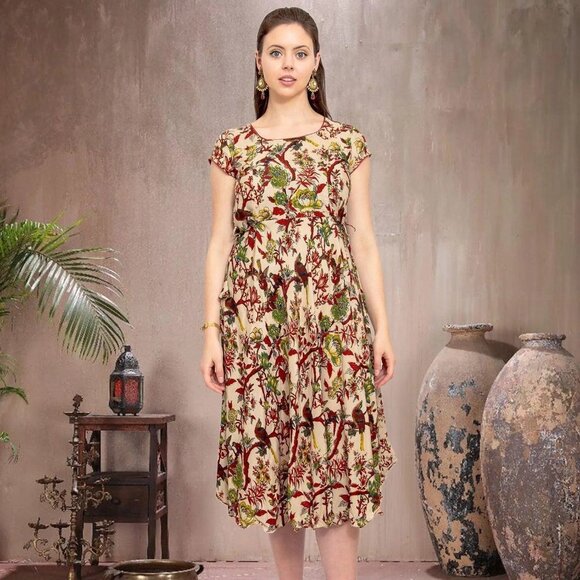 Stylish Cream Printed Knee-Length Dress | Muvvas Boutique - Picture 4 of 5